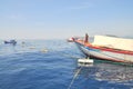 Fishing boats are preparing to trawl in the sea of Nha Trang bay in Vietnam