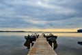 Boats resting on Shawano lake in Wisconsin. Royalty Free Stock Photo