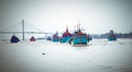 FIshing boats returning from fishing , Mekong Delta, Vietnam. Royalty Free Stock Photo