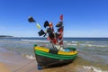 Fishing boats by the sandy beach on the Baltic Sea on a sunny day, Sopot, Poland Royalty Free Stock Photo