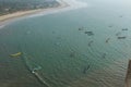 Fishing boats in the sea. Waiting for fishing. View from above