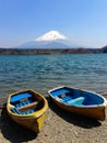 Fishing boats, Shoji Lake, Mount Fuji, Japan Royalty Free Stock Photo