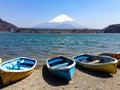 Fishing boats, Shoji Lake, Mount Fuji, Japan Royalty Free Stock Photo