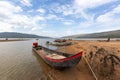 Fishing boats on the shore of the Mekong River in thailand Royalty Free Stock Photo