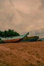 Fishing Boats on the Shores of Tangalle Beach Royalty Free Stock Photo