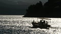 Fishing boats silhouette in the Peloponese Royalty Free Stock Photo