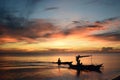 Fishing boats silhouette at sunset. White beach. Boracay. Aklan. Western Visayas. Philippines