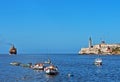 A Ship Goes Out To Sea, Past The Morrow Castle In Havana, Cuba Royalty Free Stock Photo