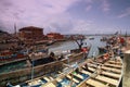 Fishing boats at the slave trading castle at Cape coast in Accra, Ghana Royalty Free Stock Photo