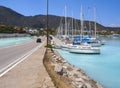 Fishing boats stand in the marina of the resort town of Methana in the Peloponnese in Greece Royalty Free Stock Photo