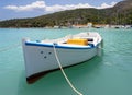 Fishing boats stand in the marina of the resort town of Methana in the Peloponnese in Greece Royalty Free Stock Photo