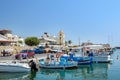 Fishing boats stay parked at port of Ierapetra town on Crete island, Greece Royalty Free Stock Photo