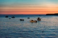 Fishing boats at sunset Royalty Free Stock Photo