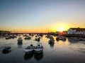 Fishing boats at sunset in Isla Cristina harbour, Huelva, province of Andalusia, Spain Royalty Free Stock Photo