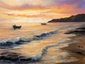 Fishing boats on sunset