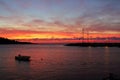 Fishing boats at sunset in port Royalty Free Stock Photo