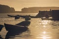 Fishing boats at sunset in Puerto Saavedra, Chile.