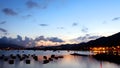 Fishing boats with sunset reflection Royalty Free Stock Photo