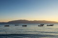 Fishing boats at sunset time in vlore, albania. Royalty Free Stock Photo