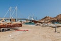Fishing boats in Sur, Oman. Khor al Batar bridge in the backgroun Royalty Free Stock Photo