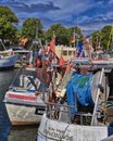 Fishing boats tied at the channel in Rostock, WarnemÃÂ¼nde, Germany
