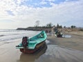 Fishing boats tied to each other in the beach of Mahabalipuram
