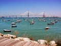 Fishing boats under the Constitution Bridge, called La Pepa, in the Bay of CÃÂ¡diz