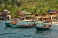 Fishing boats and village, Koh Rong, Cambodia Royalty Free Stock Photo