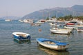 Fishing Boats On The Water Near Seaside Village Of Seljanovo. Kotor Bay Of Adriatic Sea, Tivat, Montenegro