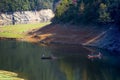 Fishing boats and natural scenery on rivers in mountainous areas of Anhui Province, China