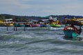 Fishing boats and waves, Koh Rong island, Cambodia Royalty Free Stock Photo