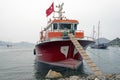 Fishing boats, wooden boats and ships on the lift in a shipyard in Bodrum, Turkey