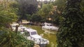 Fishing boats and yachts laying in a dock Royalty Free Stock Photo