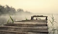 Fishing bridge, morning mist Royalty Free Stock Photo