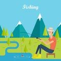 Fishing and Camping Concept. Young Fisherman