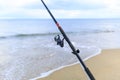 Fishing cane on the beach Royalty Free Stock Photo