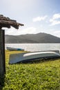 Fishing canoe on the grass