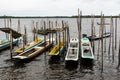 Fishing canoes docked on the Almas River in the city of Taperoa, Bahia