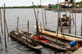Fishing canoes docked on the Almas River in the city of Taperoa, Bahia