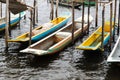 Fishing canoes docked on the Almas River in the city of Taperoa, Bahia