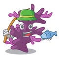 Fishing cartoon purple coral reef under sea Royalty Free Stock Photo