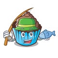 Fishing chocolate cupcake mascot cartoon