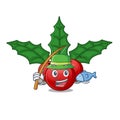 Fishing christmas holly berry with character shape