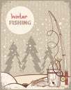 Fishing in Christmas night.Vintage winter image wi