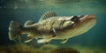 Fishing close-up shut of a zander fish under water, created with Generative AI technology Royalty Free Stock Photo