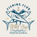 Fishing club sticker vintage colorful