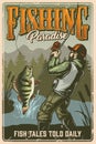 Fishing colorful vintage poster