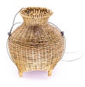 Fishing creel, The bamboo woven basket isolated on white background. Royalty Free Stock Photo