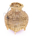 Fishing creel, The bamboo woven basket isolated on white background. Royalty Free Stock Photo