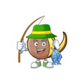 Fishing cute bambangan fruit in cartoon mascot